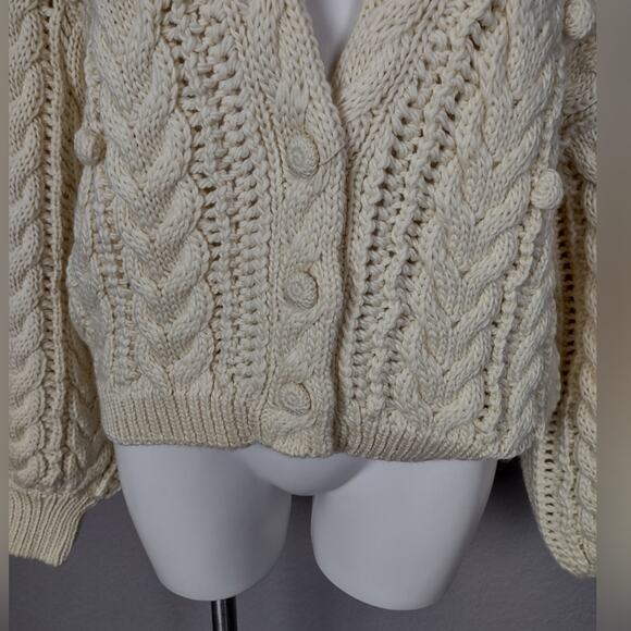 Ulla Johnson Lilo Cardigan Merino Wool Baby Llama Cable Sweater Creme Size Large - Picture 13 of 15